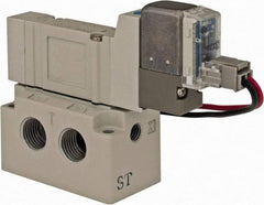 SMC PNEUMATICS - 0.3 CV Flow Rate, Single Solenoid Pilot Operated Valve - 5 Port, 2 Position, Spring Return, 1/8" NPT Inlet, 24 V - Exact Tool & Supply