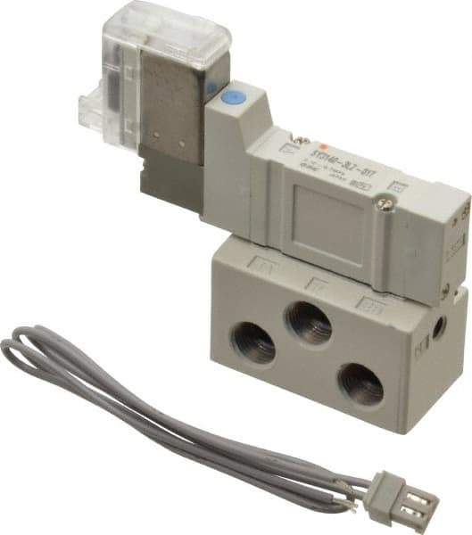 SMC PNEUMATICS - 0.3 CV Flow Rate, Single Solenoid Pilot Operated Valve - 5 Port, 2 Position, Spring Return, 1/8" NPT Inlet, 110 V - Exact Tool & Supply