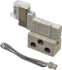 SMC PNEUMATICS - 0.3 CV Flow Rate, Single Solenoid Pilot Operated Valve - 5 Port, 2 Position, Spring Return, 1/8" NPT Inlet, 110 V - Exact Tool & Supply