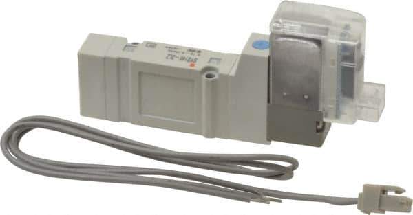 SMC PNEUMATICS - 0.3 CV Flow Rate, Single Solenoid Pilot Operated Valve - 5 Port, 2 Position, Spring Return, 1/4" Push to Connect Inlet, 110 V - Exact Tool & Supply