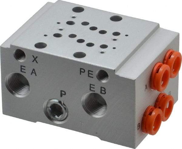 SMC PNEUMATICS - 0.3 CV Flow Rate, 2 Station Pilot Operated Solenoid Valve - 1/4" Push to Connect Inlet, Bar Manifold Base Mounted - Exact Tool & Supply