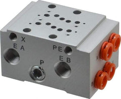 SMC PNEUMATICS - 0.3 CV Flow Rate, 2 Station Pilot Operated Solenoid Valve - 1/4" Push to Connect Inlet, Bar Manifold Base Mounted - Exact Tool & Supply