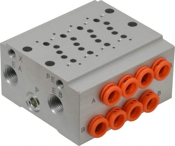SMC PNEUMATICS - 0.3 CV Flow Rate, 4 Station Pilot Operated Solenoid Valve - 1/4" Push to Connect Inlet, Bar Manifold Base Mounted - Exact Tool & Supply