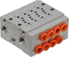 SMC PNEUMATICS - 0.3 CV Flow Rate, 4 Station Pilot Operated Solenoid Valve - 1/4" Push to Connect Inlet, Bar Manifold Base Mounted - Exact Tool & Supply