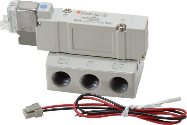 SMC PNEUMATICS - 0.7 CV Flow Rate, Single Solenoid Pilot Operated Valve - 5 Port, 2 Position, Spring Return, 1/4" NPT Inlet, 24 V - Exact Tool & Supply
