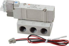 SMC PNEUMATICS - 0.7 CV Flow Rate, Single Solenoid Pilot Operated Valve - 5 Port, 2 Position, Spring Return, 1/4" NPT Inlet, 24 V - Exact Tool & Supply