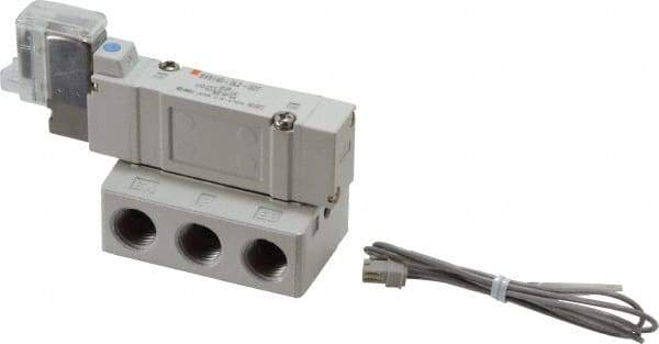 SMC PNEUMATICS - 0.7 CV Flow Rate, Single Solenoid Pilot Operated Valve - 5 Port, 2 Position, Spring Return, 1/4" NPT Inlet, 110 V - Exact Tool & Supply