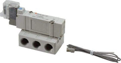 SMC PNEUMATICS - 0.7 CV Flow Rate, Single Solenoid Pilot Operated Valve - 5 Port, 2 Position, Spring Return, 1/4" NPT Inlet, 110 V - Exact Tool & Supply