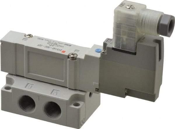 SMC PNEUMATICS - 0.7 CV Flow Rate, Single Solenoid Pilot Operated Valve - 5 Port, 2 Position, Spring Return, 1/4" NPT Inlet, 24 V - Exact Tool & Supply