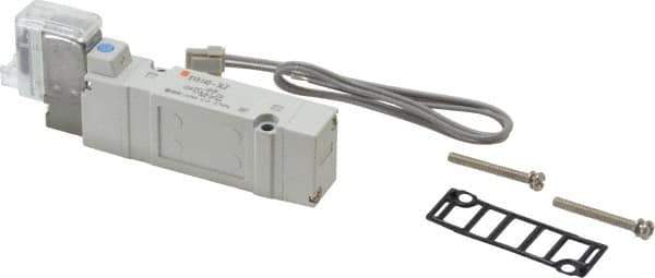 SMC PNEUMATICS - 0.7 CV Flow Rate, Single Solenoid Pilot Operated Valve - 5 Port, 2 Position, Spring Return, 1/4" Push to Connect Inlet, 110 V - Exact Tool & Supply