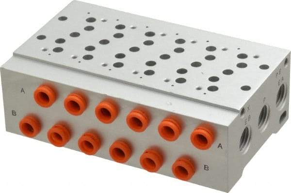 SMC PNEUMATICS - 0.7 CV Flow Rate, 6 Station Pilot Operated Solenoid Valve - 1/4" Push to Connect Inlet, Bar Manifold Base Mounted - Exact Tool & Supply