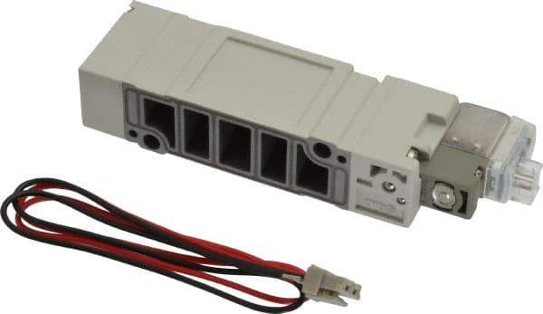 SMC PNEUMATICS - 1.2 CV Flow Rate, Single Solenoid Pilot Operated Valve - 5 Port, 2 Position, Spring Return, 1/4" Push to Connect Inlet, 24 V - Exact Tool & Supply