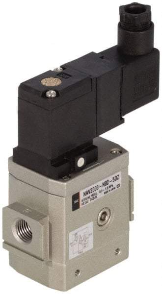 SMC PNEUMATICS - 1/4" Female NPT x 1/8" Gage Port Soft Start-Up Valve - 110V, AC Input, DIN Electrical Entry & 30 to 150 psi - Exact Tool & Supply