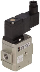SMC PNEUMATICS - 1/2" Female NPT x 1/8" Gage Port Soft Start-Up Valve - 110V, AC Input, DIN Electrical Entry & 30 to 150 psi - Exact Tool & Supply