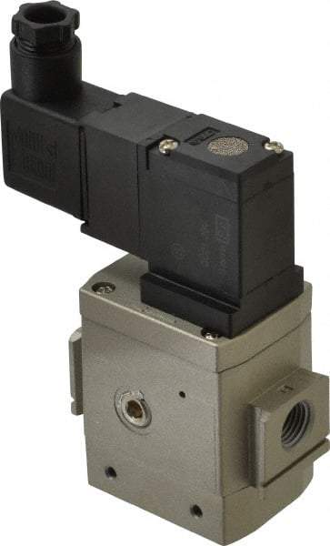 SMC PNEUMATICS - 1/4" Female NPT x 1/8" Gage Port Soft Start-Up Valve - 24V, DC Input, DIN Electrical Entry & 30 to 150 psi - Exact Tool & Supply