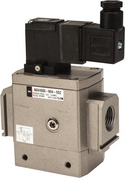 SMC PNEUMATICS - 1/2" Female NPT x 1/8" Gage Port Soft Start-Up Valve - 24V, DC Input, DIN Electrical Entry & 30 to 150 psi - Exact Tool & Supply