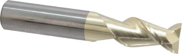 Accupro - 1/2", 1" LOC, 1/2" Shank Diam, 3" OAL, 2 Flute, Solid Carbide Square End Mill - Single End, ZrN Finish, Spiral Flute, 45° Helix, Centercutting, Right Hand Cut, Right Hand Flute - Exact Tool & Supply