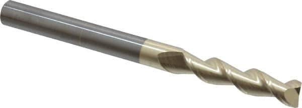 Accupro - 1/2", 2-1/4" LOC, 1/2" Shank Diam, 6" OAL, 2 Flute, Solid Carbide Square End Mill - Single End, ZrN Finish, Spiral Flute, 45° Helix, Centercutting, Right Hand Cut, Right Hand Flute - Exact Tool & Supply