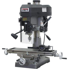 Jet - 1 Phase, 15-7/8" Swing, Step Pulley Mill Drill Machine - 31-3/4" Table Length x 9-1/2" Table Width, 20-1/2" Longitudinal Travel, 7" Cross Travel, 12 Spindle Speeds, 2 hp, 230 Volts - Exact Tool & Supply