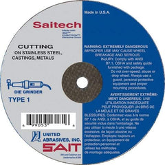 Sait - 3" Aluminum Oxide Cutoff Wheel - 0.035" Thick, 3/8" Arbor, 25,000 Max RPM, Use with Die Grinders - Exact Tool & Supply