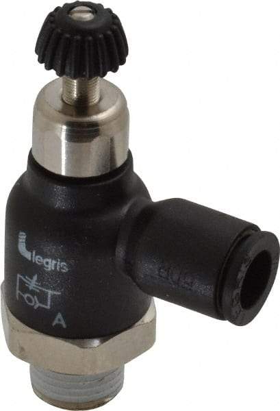 Legris - 1/4" Tube OD x 1/8 Male NPT Compact Meter Out Flow Control Valve - 14.5 to 145 psi, Nylon - Exact Tool & Supply