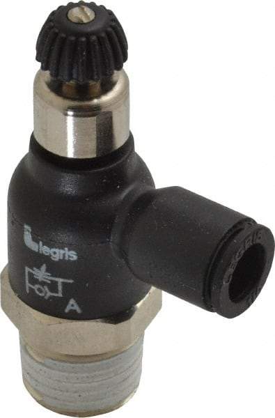 Legris - 1/4" Tube OD x 1/4 Male NPT Compact Meter Out Flow Control Valve - 14.5 to 145 psi, Nylon - Exact Tool & Supply