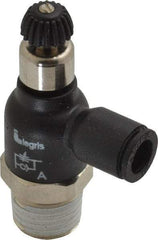 Legris - 1/4" Tube OD x 1/4 Male NPT Compact Meter Out Flow Control Valve - 14.5 to 145 psi, Nylon - Exact Tool & Supply
