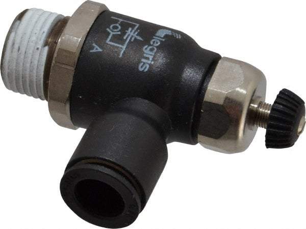Legris - 3/8" Tube OD x 3/8 Male NPT Compact Meter Out Flow Control Valve - 14.5 to 145 psi, Nylon - Exact Tool & Supply
