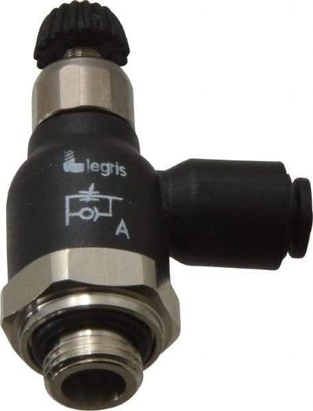 Legris - 4mm Tube OD x 1/8 Male BSPP Compact Meter Out Flow Control Valve - 14.5 to 145 psi, Nylon - Exact Tool & Supply
