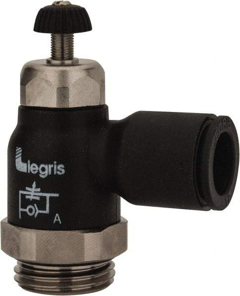 Legris - 12mm Tube OD x 1/2 Male BSPP Compact Meter Out Flow Control Valve - 14.5 to 145 psi, Nylon - Exact Tool & Supply