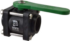 Green Leaf - 1-1/2" Pipe, Standard Port, Polypropylene Standard Ball Valve - 3 Piece, Inline - One Way Flow, FNPT x FNPT Ends, Lever Handle, 150 WOG - Exact Tool & Supply