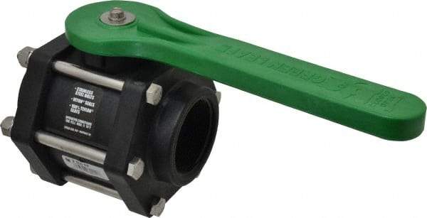 Green Leaf - 2" Pipe, Full Port, Polypropylene Standard Ball Valve - 3 Piece, Inline - One Way Flow, FNPT x FNPT Ends, Lever Handle, 100 WOG - Exact Tool & Supply
