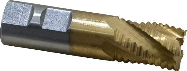 Interstate - 7/8" Diam, Coarse Pitch, 1-1/8" LOC, 5 Flute Cobalt Roughing Square End Mill - TiN Finish, 3-3/8" OAL, 7/8" Shank Diam, Single End - Exact Tool & Supply