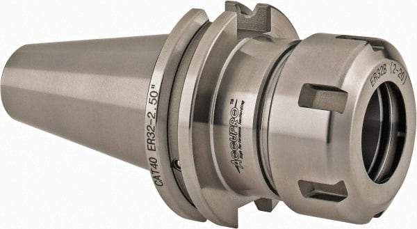Accupro - 0.078" to 0.787" Capacity, 2-1/2" Projection, CAT40 Taper Shank, ER32 Collet Chuck - 0.0002" TIR, Through-Spindle & DIN Flange Coolant - Exact Tool & Supply