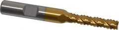 Interstate - 1/4" Diam, 1-1/8" LOC, 4 Flute Cobalt Roughing & Finishing Square End Mill - TiN Finish, 2-15/16" OAL, 3/8" Shank Diam, Weldon Shank, 30° Helix, Non-Centercutting - Exact Tool & Supply
