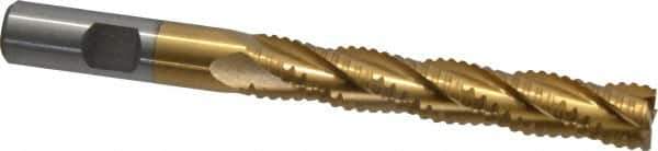 Interstate - 1/2" Diam, 3" LOC, 4 Flute Cobalt Roughing & Finishing Square End Mill - TiN Finish, 5" OAL, 1/2" Shank Diam, Weldon Shank, 30° Helix, Non-Centercutting - Exact Tool & Supply
