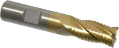 Interstate - 5/8" Diam, 1-1/4" LOC, 4 Flute Cobalt Roughing & Finishing Square End Mill - TiN Finish, 3-3/8" OAL, 5/8" Shank Diam, Weldon Shank, 30° Helix, Non-Centercutting - Exact Tool & Supply