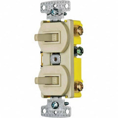 Hubbell Wiring Device-Kellems - Combination Wall Switch & Receptacles Combination Switch/Receptacle Type: Toggle Switch Color: Ivory - Exact Tool & Supply