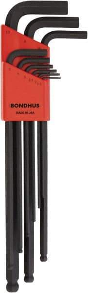 Bondhus - 9 Piece, L-Key Ball End Hex Key Set - 1.5 to 10mm Range, Protanium High Torque Steel - Exact Tool & Supply