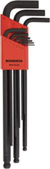 Bondhus - 9 Piece, L-Key Ball End Hex Key Set - 1.5 to 10mm Range, Protanium High Torque Steel - Exact Tool & Supply