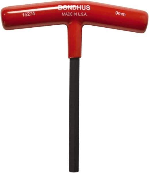 Bondhus - 9mm Hex, T-Handle Cushion Grip, Hex Key - 6" OAL, Protanium High Torque Steel, Metric System of Measurement - Exact Tool & Supply