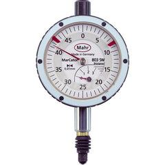 Mahr - Dial Drop Indicators; Maximum Measurement (Inch): 0.12 ; Maximum Measurement (mm): 3.00 ; Dial Graduation (mm): 0.0100 ; Dial Graduation (Decimal Inch): 0.000400 ; Dial Reading: 0-50 ; Dial Diameter (mm): 44.00 - Exact Tool & Supply