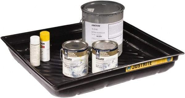 Justrite - 23 Gallon Capacity, 34 Inch Long x 37-3/4 Inch Wide, Polyurethane Spill Tray - 34 Inch Diameter, 5-1/2 Inch High, Black - Exact Tool & Supply