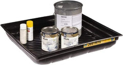 Justrite - 23 Gallon Capacity, 34 Inch Long x 37-3/4 Inch Wide, Polyurethane Spill Tray - 34 Inch Diameter, 5-1/2 Inch High, Black - Exact Tool & Supply