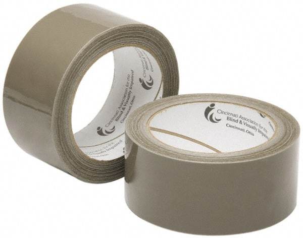 Ability One - 2" x 60 Yd Tan Hot Melt Adhesive Sealing Tape - Polypropylene Film Backing, 3.1 mil Thick - Exact Tool & Supply