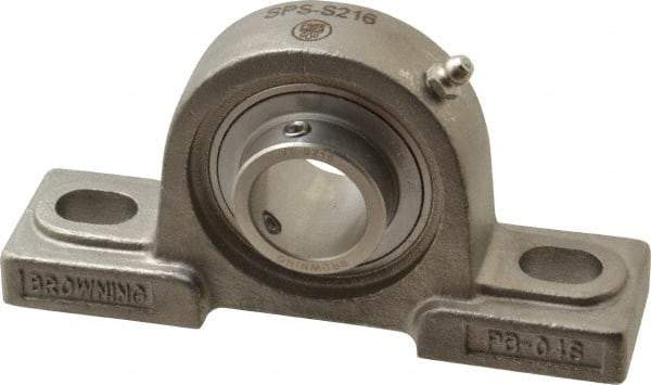 Browning - 1" ID, 5-1/2" OAL x 2-51/64" OAH Pillow Block - 1,651 Lb Static Cap, 2,801 Lb Dyn Cap, 4-1/8" Btw Mnt Hole Ctrs, 1-7/16" Base-to-Ctr Ht, Stainless Steel - Exact Tool & Supply