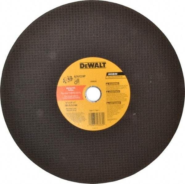 DeWALT - 14" Aluminum Oxide/Silicon Carbide Blend Cutoff Wheel - 1/8" Thick, 1" Arbor, 5,500 Max RPM, Use with Circular Saws - Exact Tool & Supply