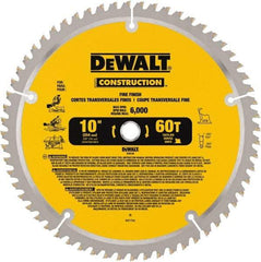 DeWALT - 10" Diam, 5/8" Arbor Hole Diam, 60 Tooth Wet & Dry Cut Saw Blade - Carbide-Tipped, Fine Finishing Action, Standard Round Arbor - Exact Tool & Supply