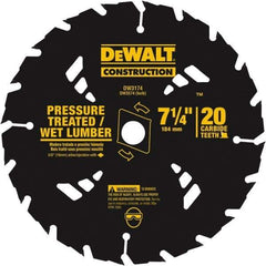 DeWALT - 7-1/4" Diam, 20 Tooth Wet & Dry Cut Saw Blade - Tungsten Carbide-Tipped, Standard Round Arbor - Exact Tool & Supply