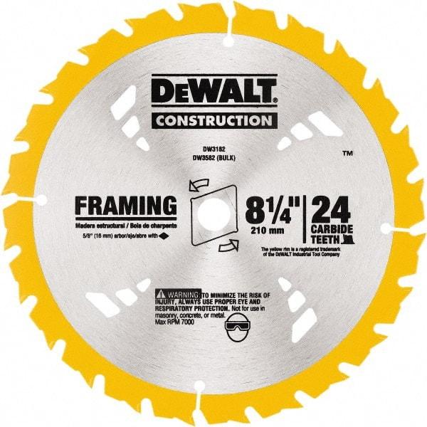 DeWALT - 8-1/4" Diam, 5/8" Arbor Hole Diam, 24 Tooth Wet & Dry Cut Saw Blade - Tungsten Carbide-Tipped, Smooth Action, Diamond Arbor - Exact Tool & Supply